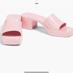 GUCCI Rubber Mule Sandals US9  EU39 Pink Logo Heel Made in Italy